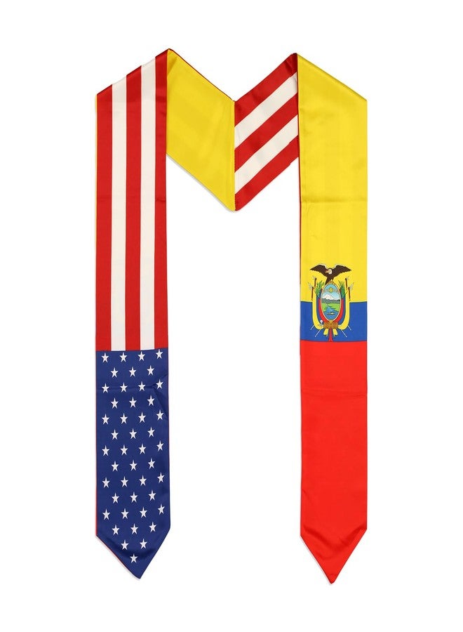 LLBFHH USA And Ecuador Flag Graduation Stole, Satin Embroidery Graduation Sash for International Students, 72 Inch Length. - Image 1